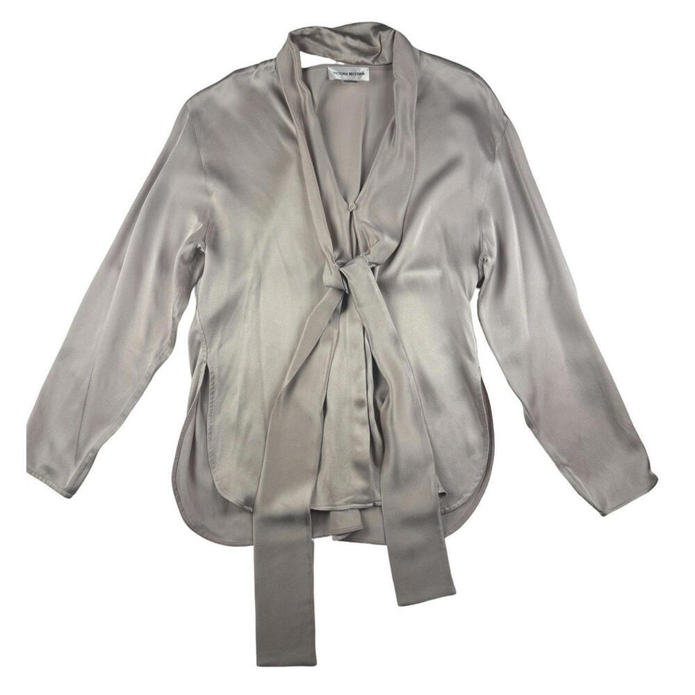 Victoria Beckham V-Neck Satin Scarf Shirt Pink Size US 6